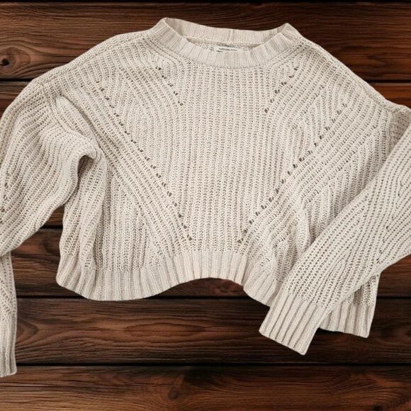 American Eagle Outfitters Sweaters - American Eagle Cream Cropped Chunky Knit Sweater XS Oversized Cozy Layer